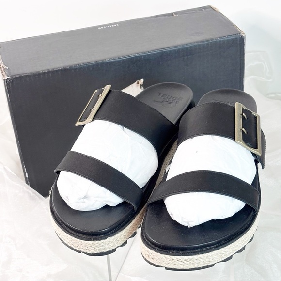 Sorel Roaming Black Buckle Slide Jute - Picture 1 of 13